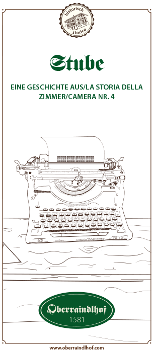 Postkarte mit historischen Geschichten vom Oberraindlhof Zimmer Nr.4