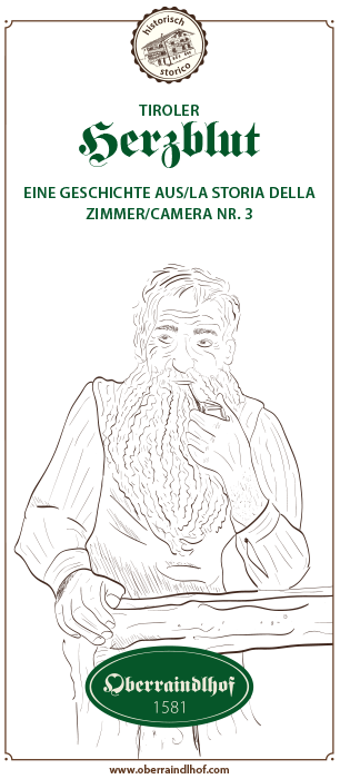 Postkarte mit historischen Geschichten vom Oberraindlhof Zimmer Nr.3
